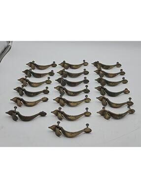 (19) Vtg Keeler Brass Tulip Drawer Pulls 3” Centers Patena Brass Finish 4.5"